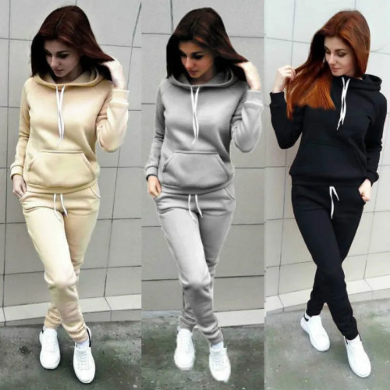 Casual Women Tracksuit Hoodies Sweatshirt Pant Set Autumn Winter Lounge Wear Sport Suit 2PCS Eye Catching Short Length