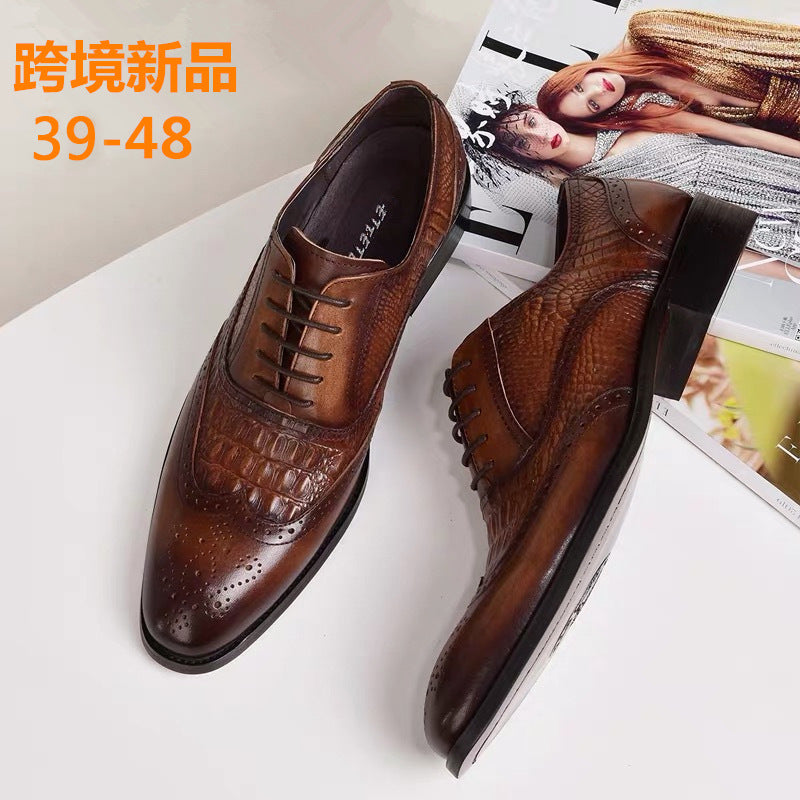 Casual Brock Oxford Retro Crocodile Leather Men's Shoes Formal Spring Autumn 2024 New Arrival Eye-Catching Short Length Dress Shoes