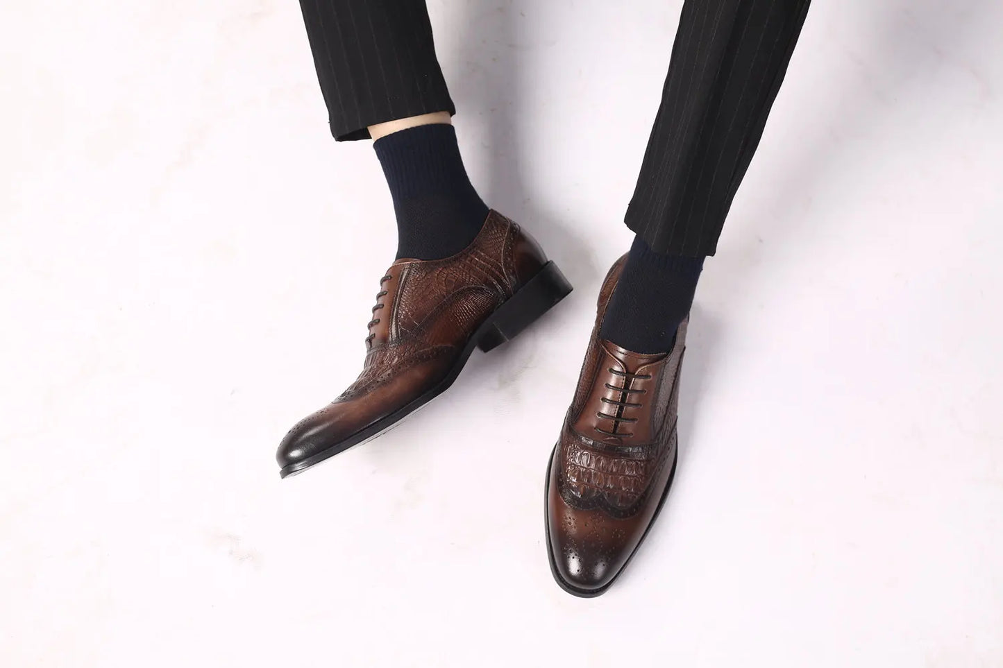 Casual Brock Oxford Retro Crocodile Leather Men's Shoes Formal Spring Autumn 2024 New Arrival Eye-Catching Short Length Dress Shoes