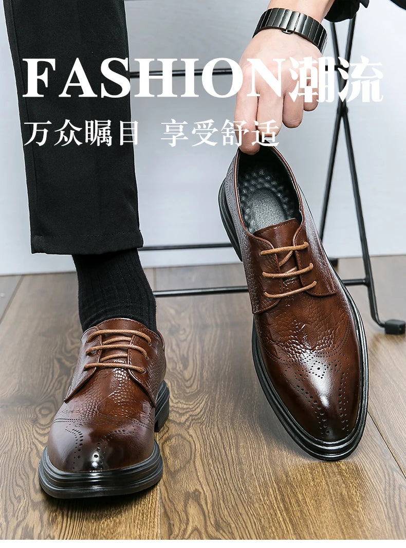 WAERTA Business Formal Leather Shoes Men Casual Wedding Shoes Fashion Brown Oxford Pointed Office Derby Shoes Luxury Men Zapatos