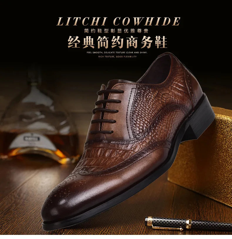 Casual Brock Oxford Retro Crocodile Leather Men's Shoes Formal Spring Autumn 2024 New Arrival Eye-Catching Short Length Dress Shoes