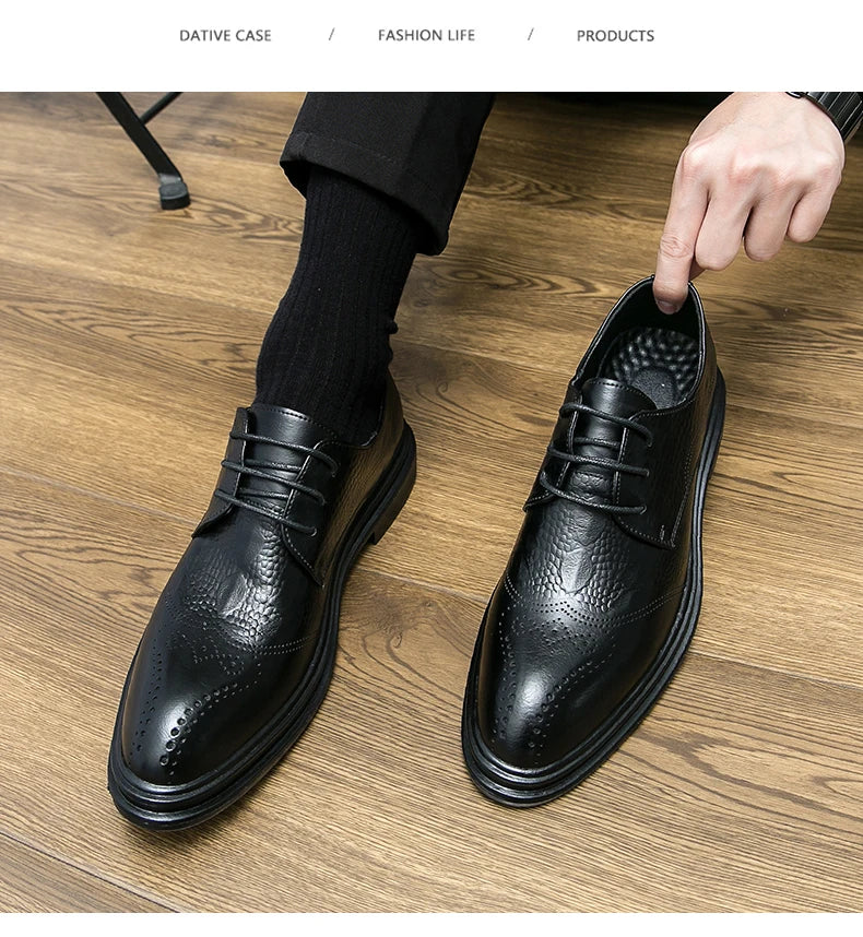 WAERTA Business Formal Leather Shoes Men Casual Wedding Shoes Fashion Brown Oxford Pointed Office Derby Shoes Luxury Men Zapatos