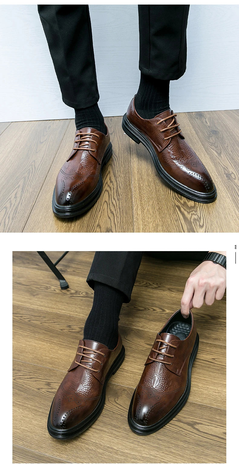 WAERTA Business Formal Leather Shoes Men Casual Wedding Shoes Fashion Brown Oxford Pointed Office Derby Shoes Luxury Men Zapatos