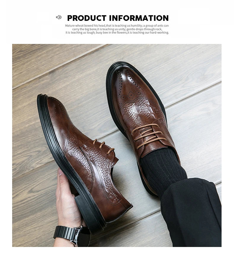 WAERTA Business Formal Leather Shoes Men Casual Wedding Shoes Fashion Brown Oxford Pointed Office Derby Shoes Luxury Men Zapatos