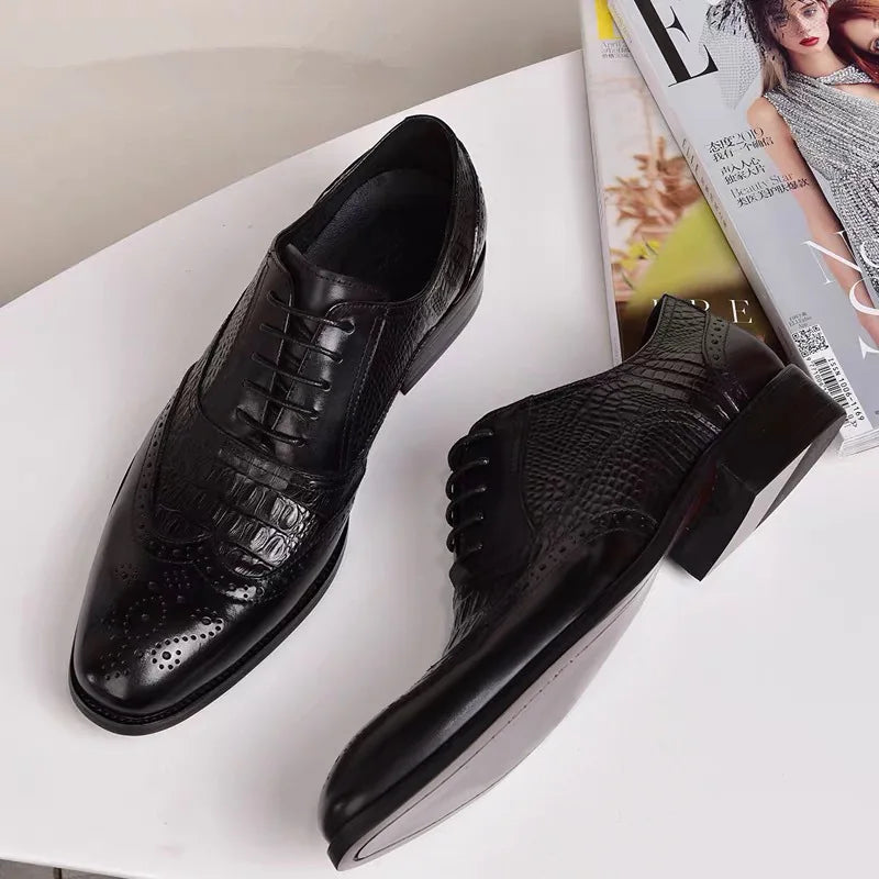 Casual Brock Oxford Retro Crocodile Leather Men's Shoes Formal Spring Autumn 2024 New Arrival Eye-Catching Short Length Dress Shoes