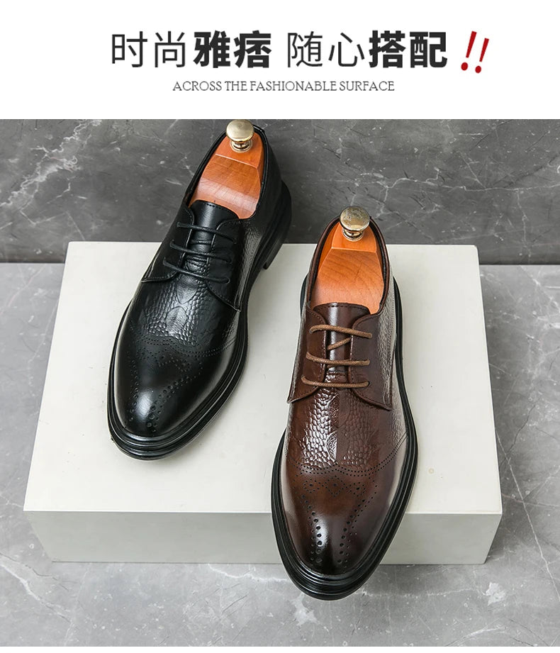 WAERTA Business Formal Leather Shoes Men Casual Wedding Shoes Fashion Brown Oxford Pointed Office Derby Shoes Luxury Men Zapatos